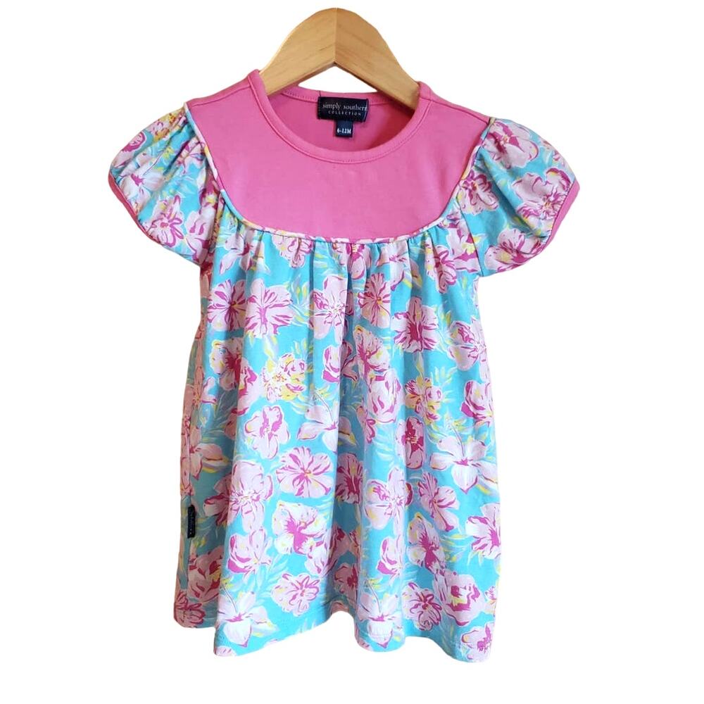 Simply Southern Girl's Floral Dress Pink Teal 6-12 Months